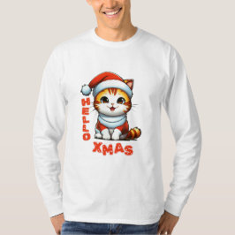 Camiseta Olá, Natal - Gato de Natal bonito numa fantasia de