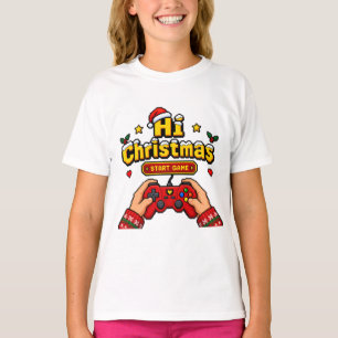 Camiseta Olá Natal Iniciar Jogo 8-Bit Gamer Natal Pixe