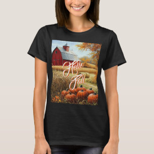 Camiseta Olá, outono, Ação de Graças, Pumpkins do Barn Rura