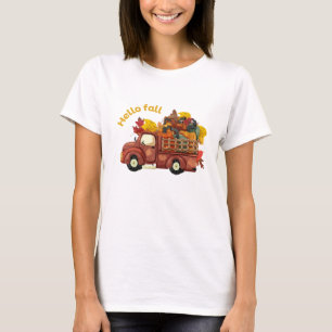 Camiseta Olá Outono Caminhão Vermelho Colheita de Outono