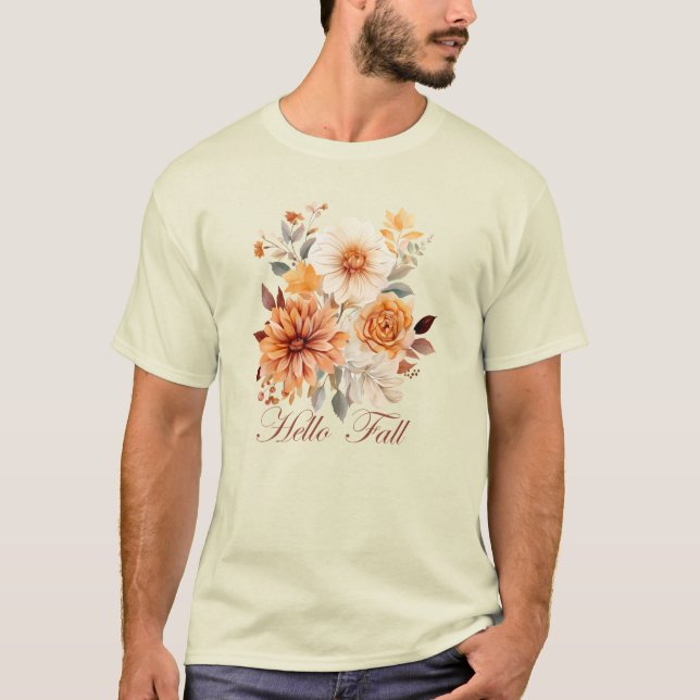 Camiseta Olá outono Castanheiras de aquarela folhas outono (Frente)