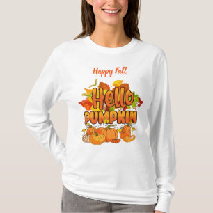 Camiseta Olá, Outono de Abóbora Personalizar Texto
