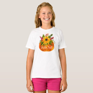 Camiseta Olá Outono Girassóis Abóbora Outono Rústico