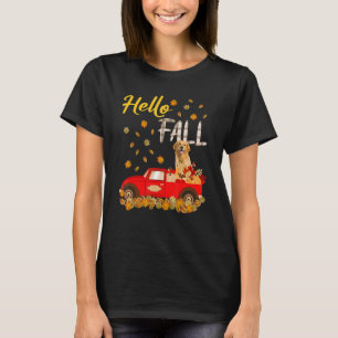Camiseta Olá Outono Golden Retriever Folha Outono Vermelho