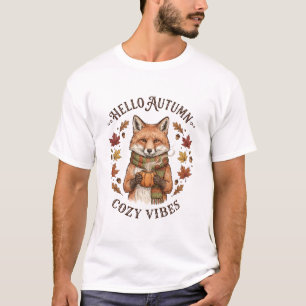 Camiseta Olá Outono Vibrações Aconchegantes - Raposa Vintag