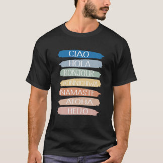 Camiseta Olá Palavra Em Diferentes Idiomas Viagem E Ensino