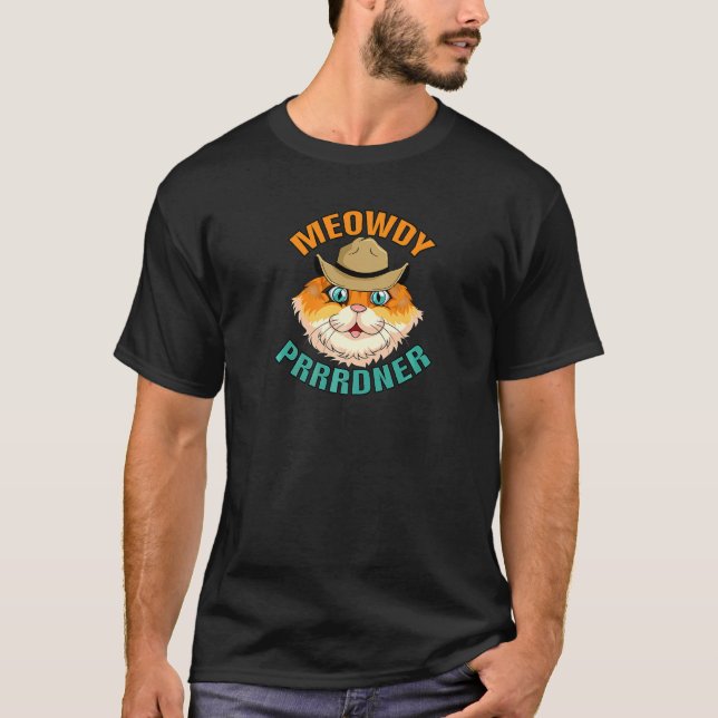 Camiseta Olá Parceiro Gato Caubói Ocidental Fofo (Frente)