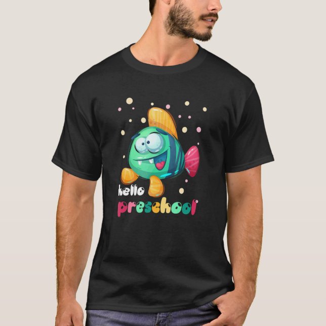 Camiseta Olá Peixe Pré-Escolar De Volta à Escola (Frente)