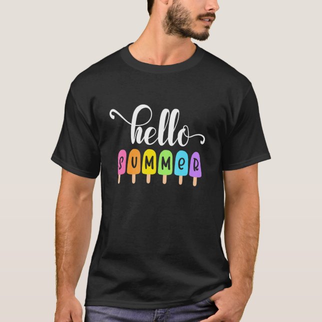 Camiseta Olá, Picolé de Verão, Design de Gráfico de Pastel (Frente)