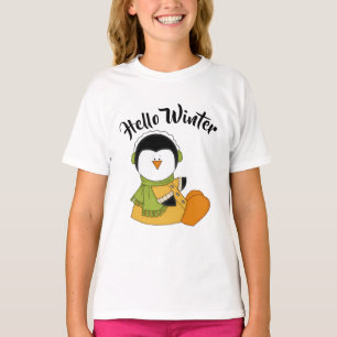 Camiseta Olá, Pinguim de inverno, Ouro