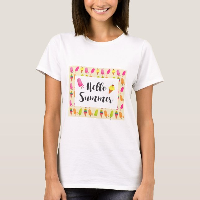 Camiseta Olá, Popsicles de Verão e Sorvetes (Frente)