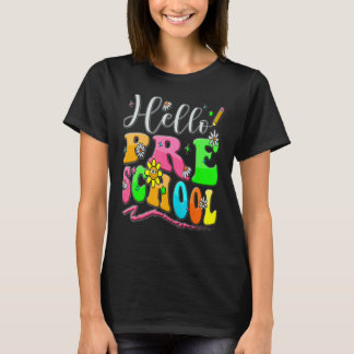 Camiseta Olá Pré-escola Coração Professor Aluno Groovy Retr