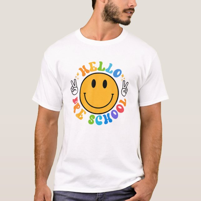 Camiseta Olá, Pré-Escola Feliz Ano Novo, Rosto De Sorriso (Frente)