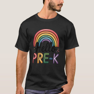 Camiseta Olá Pré-K Arco-íris Volta às Aulas Professor Aluno