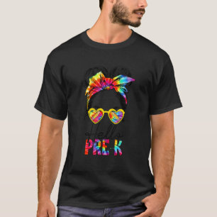 Camiseta Olá, Pré K, Bonitinha Tie Dye Bun Tie Girl De Volt