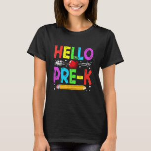 Camiseta Olá Pré K De Volta À Escola Crianças Do Primeiro D