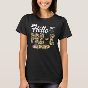 Camiseta Olá Pré K Impressão de Leopardo Pré K Volta às Aul