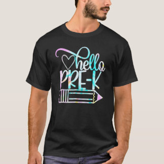Camiseta Olá Pré K Lápis Volta às Aulas Professor Tie Dye