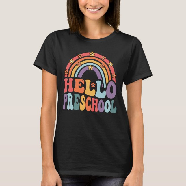 Camiseta Olá, Preschocolina Boho Rainbow De Volta À Escola (Frente)