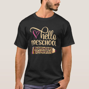 Camiseta Olá Preschool Leopardo Lápis De Volta à Escola