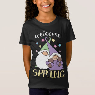 Camiseta Olá Primavera floral Gnomos casais Flores Bem-vind