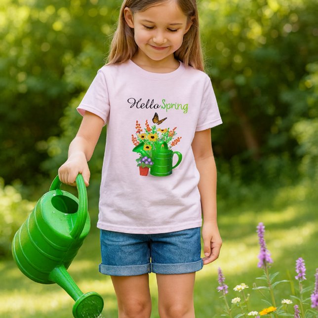 Camiseta Olá, Primavera, Garden Girls Rosa (Garden girl pink tee with wildflowers..Girls that love flowers will like this t-shirt )