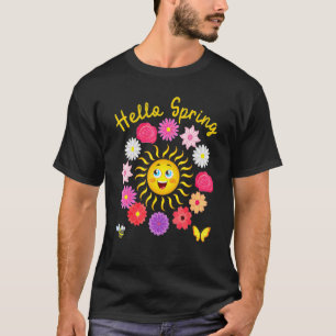 Camiseta Olá Primavera Sunny Sun Flower Women Páscoa Mãe