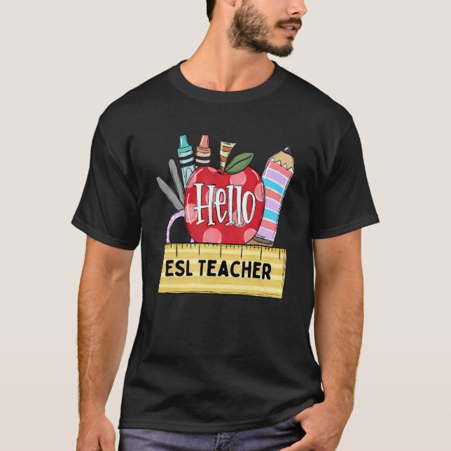 Camiseta Olá Professor de ESL Professor de Maçã (Frente)