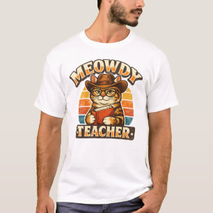 Camiseta Olá Professor Design de Gato Caubói Vintage