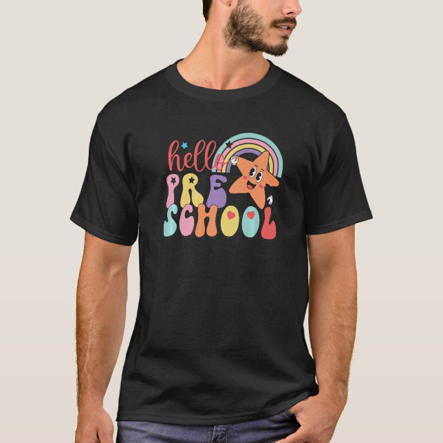 Camiseta Olá Professora de Pré-Escolas de Volta à Menina de (Frente)