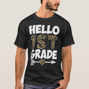 Camiseta Olá Professora do 1º Ano Estampa de Leopardo