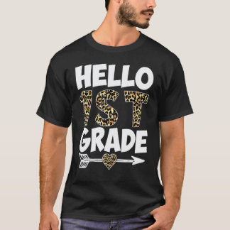 Camiseta Olá Professora do 1º Ano Estampa de Leopardo