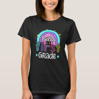 Camiseta Olá Professora do Primeiro Ano Boho Arco-íris Prim