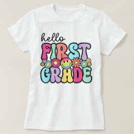 Camiseta Olá Professora do Primeiro Ano Laço de Lápis Coque