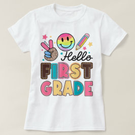 Camiseta Olá Professora do Primeiro Ano Laço de Lápis Coque