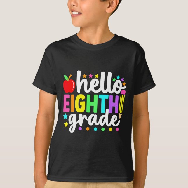 Camiseta Olá professores do oitavo ano de volta às aulas (Frente)