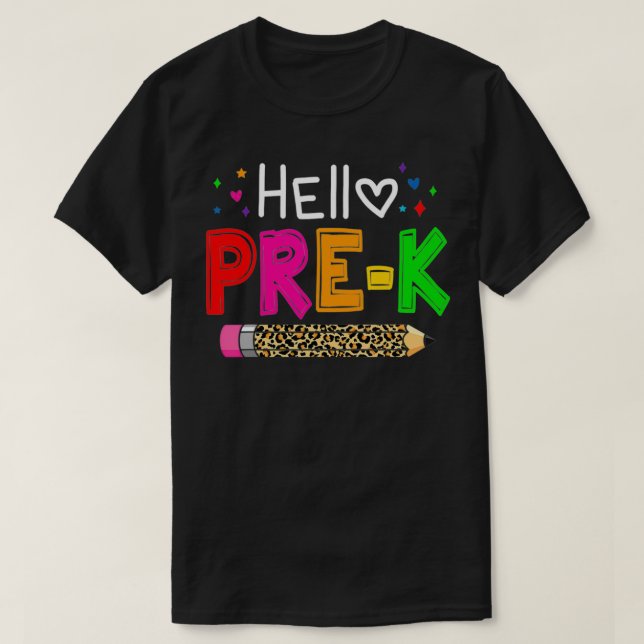 Camiseta Olá, Professores Prek, Crianças de Volta à Escola, (Frente do Design)