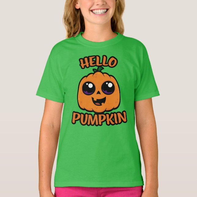 Camiseta Olá, Pumpkin, Festa de Halloween Jack-O-Lanterna (Frente)