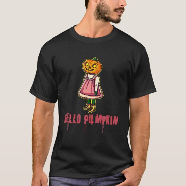 Camiseta Olá Pumpkin Halloween Spooky Skull Skeleton Pump (Frente)