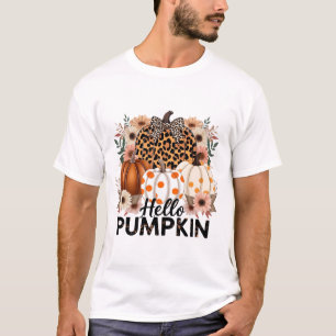 Camiseta Olá Pumpkin Png, Boho Floral Fall Lepard