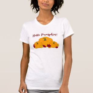 Camiseta Olá, Pumpkin! Pumpkins e Folhas