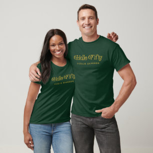 Camiseta Olá Retro Green e ouro 50ª Festa de aniversário