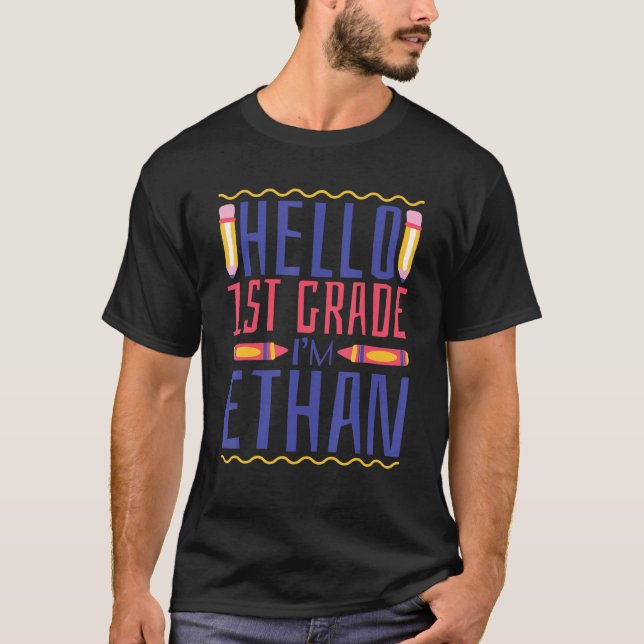Camiseta Olá, rua, sou o Ethan First Grade Boys (Frente)