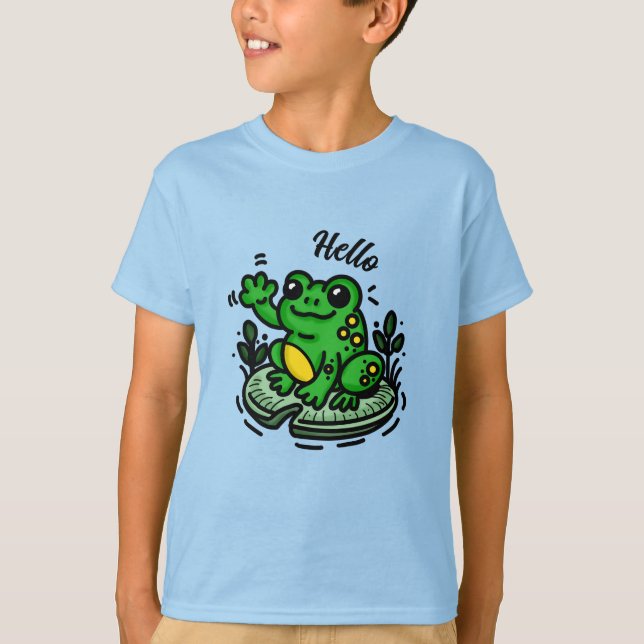 Camiseta Olá | Sapo de Lily Pad Mão Desenhada (Frente)