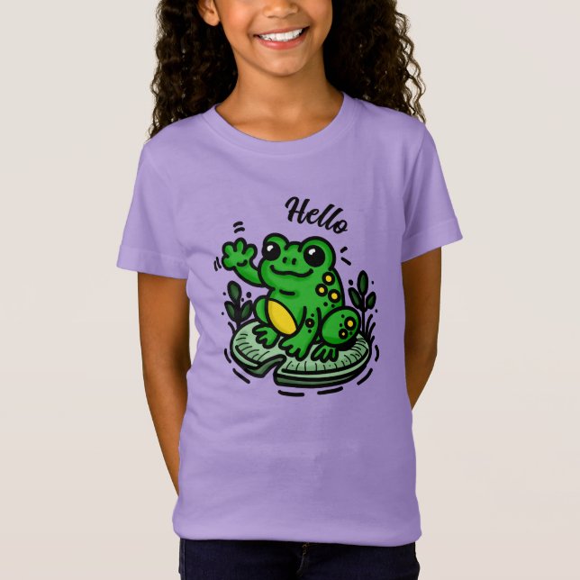 Camiseta Olá | Sapo de Lily Pad Mão Desenhada (Frente)