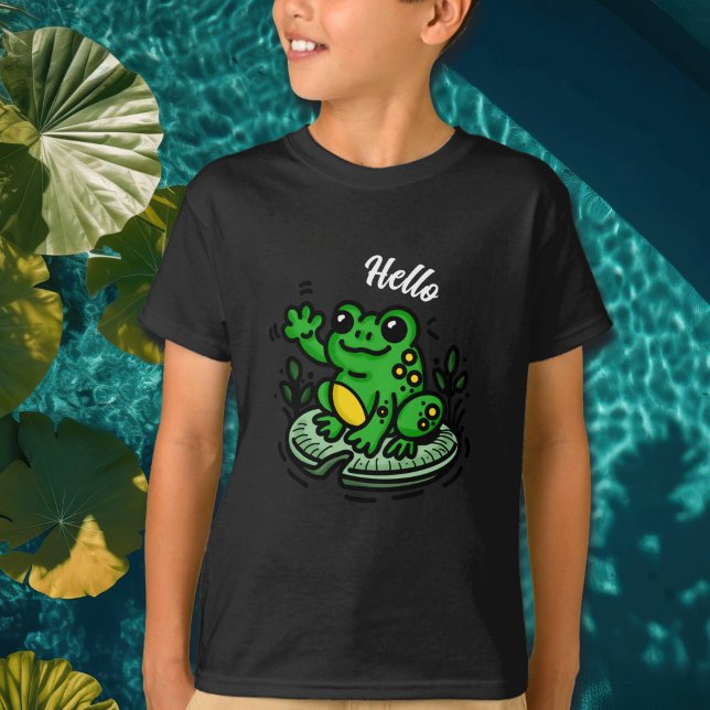 Camiseta Olá | Sapo de Lily Pad Mão Desenhada (Criador carregado)