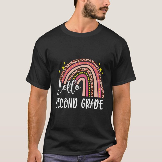 Camiseta Olá, Segundo Grau, Rainbow Leopardo De Volta À Esc (Frente)