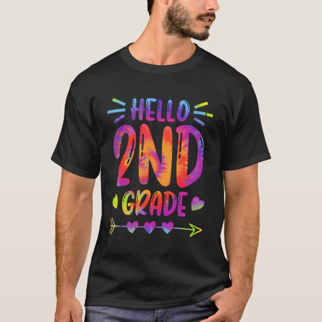 Camiseta Olá Segundo Tie Dye Engraçado De Volta Ao Ensino (Frente)