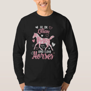 Camiseta Olá, sou Lilian e adoro cavalos, corações bonitos
