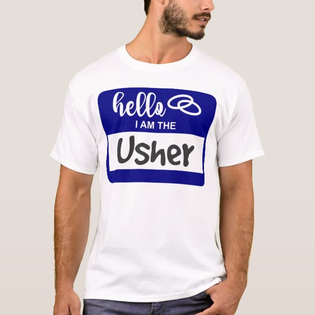 Camiseta Olá, sou o Crachá do nome do casamento de Usher (Frente)